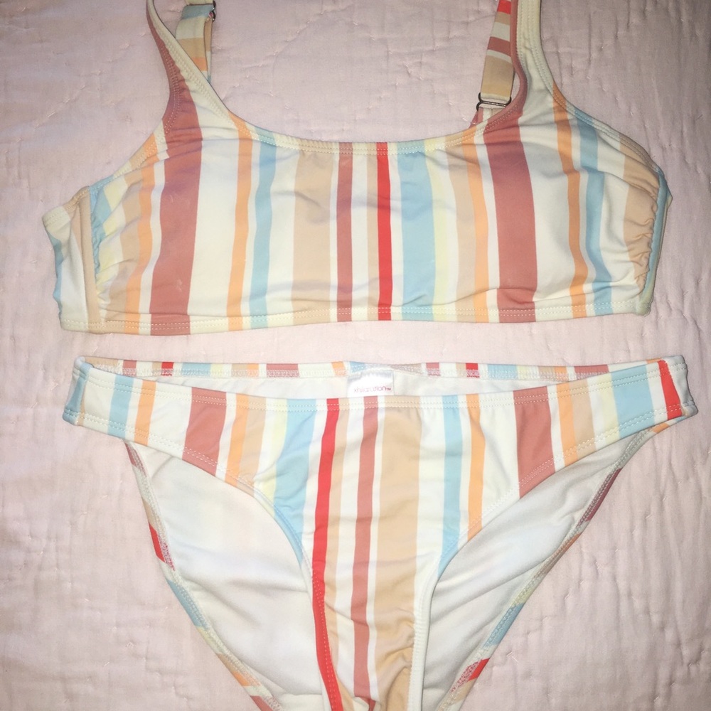 Pastel multicolored Striped Bikini Set!